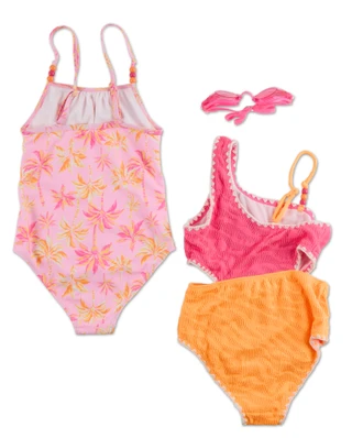 Thumbnail 2: Young Hearts Girls 2 Pk One Piece Swimsuits with Goggles 