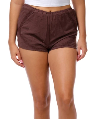 Thumbnail 1: Derek Heart Juniors Solid Lace Trim Shorts  