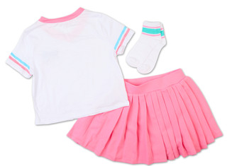 Thumbnail 2: Lucky You Girls Active 3 Pc NYC Jersey, Pleated Skort & Socks Set 