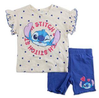 Thumbnail 1: Disney Girls 2 Pc Stitch Ruffled Biker Shorts Set 