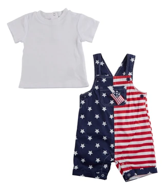 Thumbnail 2: Baby Starters Baby Boys 2 Pc Americana Shortall Set 