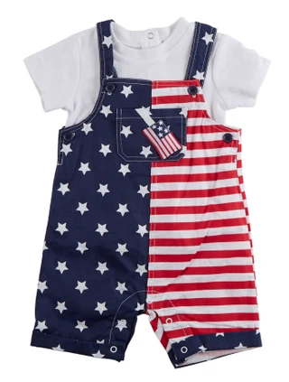 Thumbnail 1: Baby Starters Baby Boys 2 Pc Americana Shortall Set 