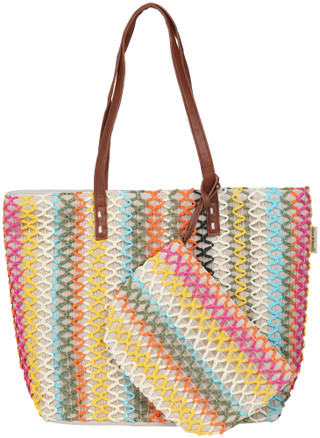Thumbnail 1: Sun N' Sand Crochet Beach Tote Bag w/ Zip Pouch 