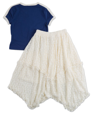 Thumbnail 2: No Comment Girls Girls 2 Pc V-Neck Tee with Lined Lace Skirt Set 