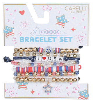 Thumbnail 1: Capelli New York 7 Pk Beaded Americana Bracelet Set 