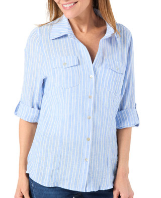 Thumbnail 1: Cisono Women's Stripe Button Down Top  