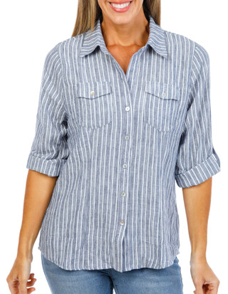 Thumbnail 2: Cisono Women's Stripe Button Down Top  