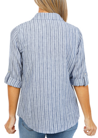 Thumbnail 4: Cisono Women's Stripe Button Down Top  