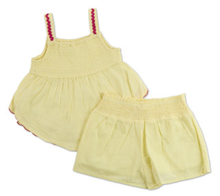 Thumbnail 2: KIWI Little Girls 2 Pc Smocked Embroidered Lined Shorts Set 