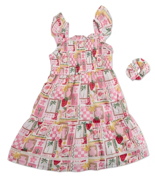 Thumbnail 1: KIWI Little Girls Smocked Fluttter Sleeve Lined Swing Dress 