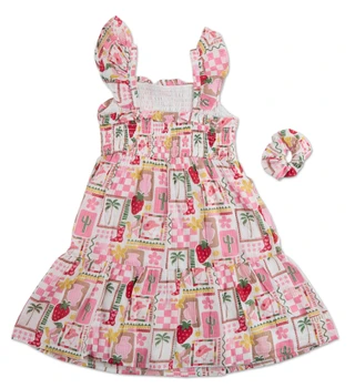 Thumbnail 2: KIWI Little Girls Smocked Fluttter Sleeve Lined Swing Dress 