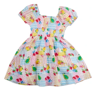 Thumbnail 1: KIWI Little Girls Smocked Puffy Sleeve Lined Swing Dress 