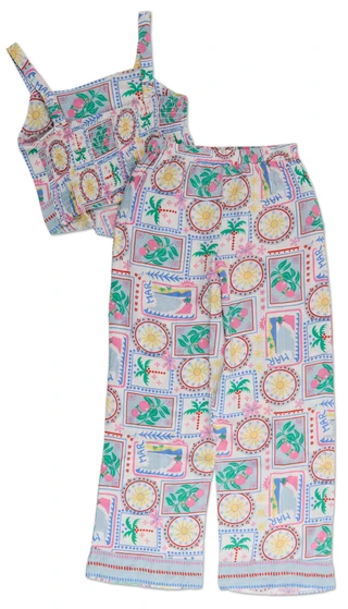 Thumbnail 2: JAPNA GIRLS Girls Smocked Tropical Handkerchief Pants Set 