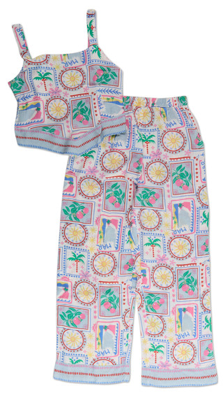Thumbnail 1: JAPNA GIRLS Girls Smocked Tropical Handkerchief Pants Set 