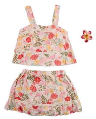 Thumbnail 1: Love Squared Girls Girls 2 Pc Ruffled & Lace Trim Lined Skort Set with Hair Claw 
