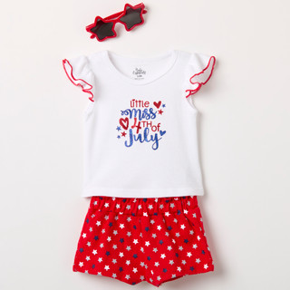 Thumbnail 3: Baby Essentials Baby Girls 3 Pc Americana Shirt & Shorts Set 