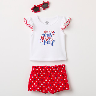 Thumbnail 1: Baby Essentials Baby Girls 3 Pc Americana Shirt & Shorts Set 