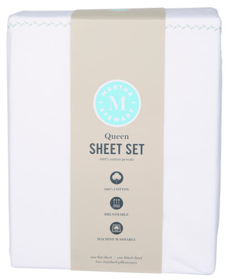 Thumbnail 1: Martha Stewart Queen 4 Pc Cotton Percale Sheet Set 