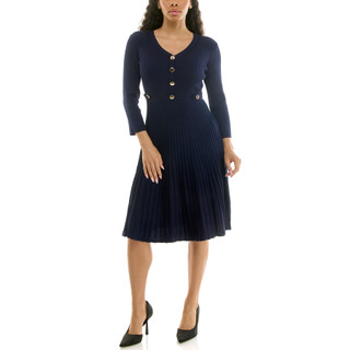 Thumbnail 1: Nina Leonard Women's Solid Ribbed Flare Skirt Sweater Dress 