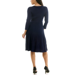 Thumbnail 3: Nina Leonard Women's Solid Ribbed Flare Skirt Sweater Dress 