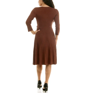 Thumbnail 2: Nina Leonard Women's Solid Ribbed Flare Skirt Sweater Dress 