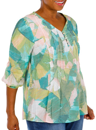 Thumbnail 3: Kate Park Women's Plus Pleated 5 Button Top 