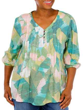 Thumbnail 1: Kate Park Women's Plus Pleated 5 Button Top 