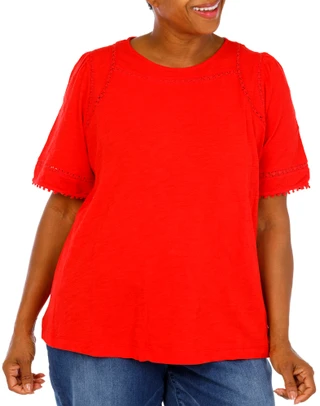 Thumbnail 1: Kate Park Women's Plus Crochet Trim Top 