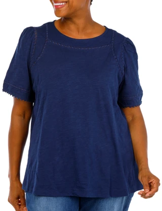 Thumbnail 1: Kate Park Women's Plus Crochet Trim Top 
