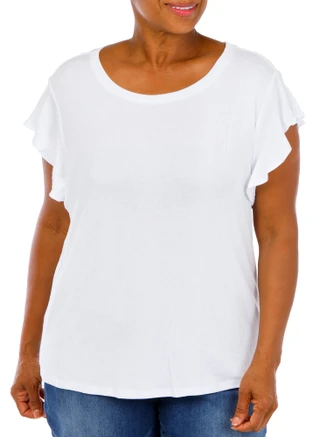 Thumbnail 1: Zac & Rachel Women's Plus Ribbed Comfort Stretch Flutter Sleeve Top 