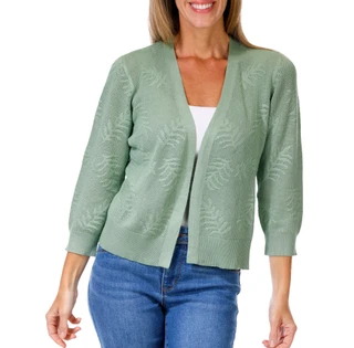 Thumbnail 1: ADRIENNE VITTADINI Women's Palm Leaf Open Front Cardigan 