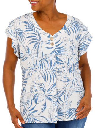 Thumbnail 1: Cure Women's Plus Ruffle Sleeve 2 Button Top 