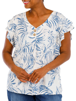 Thumbnail 2: Cure Women's Plus Ruffle Sleeve 2 Button Top 