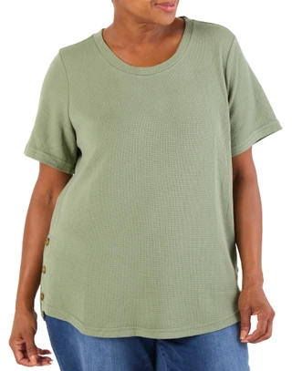 Thumbnail 1: Anneliese Women's Plus Textured Side Buttons Top 