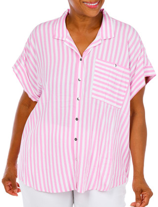 Thumbnail 1: Express Women's Plus Striped Button Down Camp Shirt 