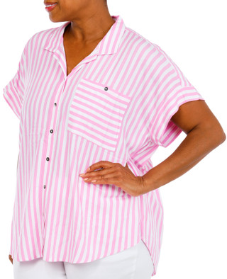 Thumbnail 3: Express Women's Plus Striped Button Down Camp Shirt 