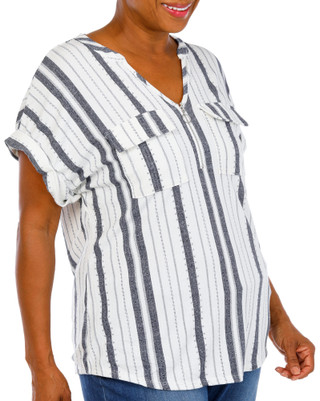 Thumbnail 4: Cure Women's Plus Ribbed 2 Pocket Quarter Zip Top 