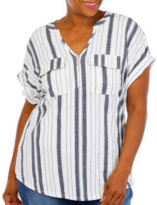 Thumbnail 1: Cure Women's Plus Ribbed 2 Pocket Quarter Zip Top 