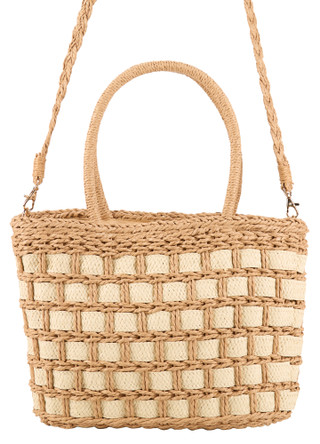 Thumbnail 1: Catherine Malandrino Natural Weave Straw Bag with Handles and Shoulder Strap 