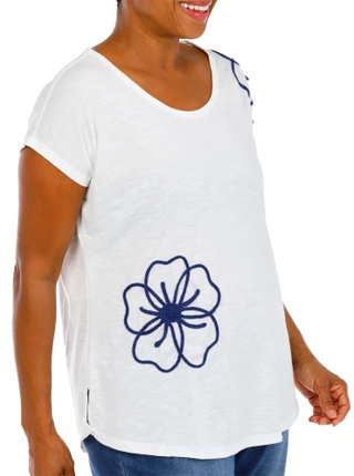 Thumbnail 3: Anneliese Women's Plus Embroidered Scoop Neck Top 