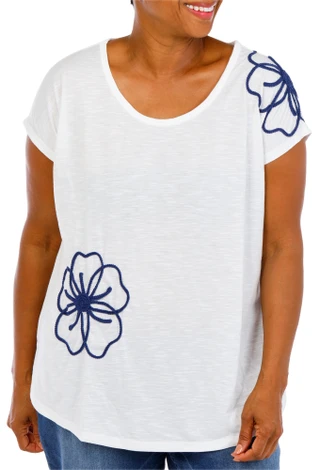 Thumbnail 1: Anneliese Women's Plus Embroidered Scoop Neck Top 