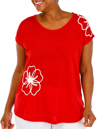 Thumbnail 1: Anneliese Women's Plus Embroidered Scoop Neck Top 
