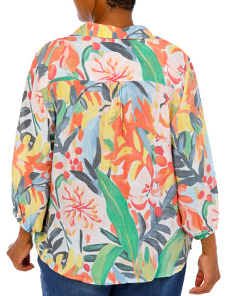 Thumbnail 2: Hope & Harlow Women's Plus Tropical Button Down Tie Front Top 