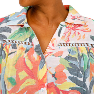 Thumbnail 3: Hope & Harlow Women's Plus Tropical Button Down Tie Front Top 