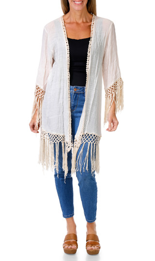 Thumbnail 1: Liv Women's Crochet Fringe Kimono  