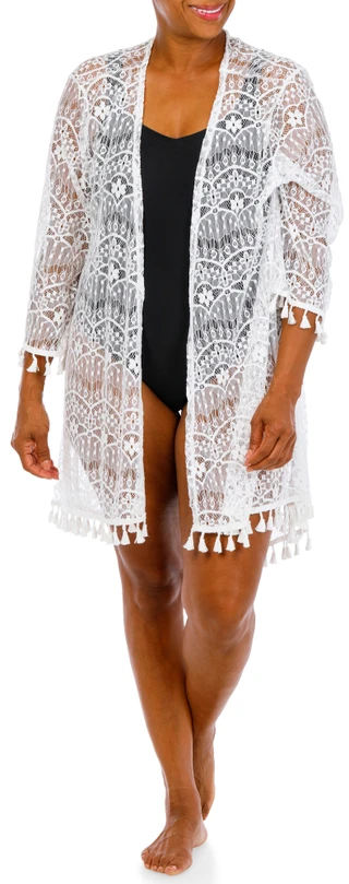 Thumbnail 3: Fyve Women's Plus Lace & Fringe Kimono 