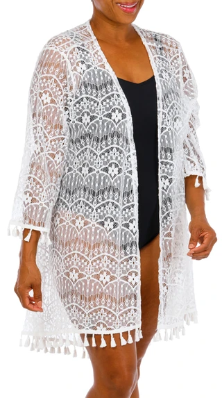 Thumbnail 1: Fyve Women's Plus Lace & Fringe Kimono 