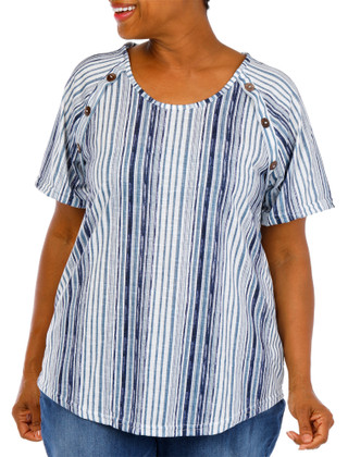 Thumbnail 1: Anneliese Women's Plus Striped Button Detail Top 