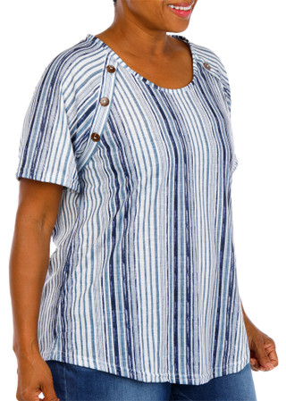 Thumbnail 3: Anneliese Women's Plus Striped Button Detail Top 