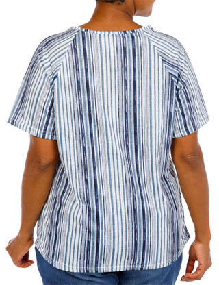 Thumbnail 4: Anneliese Women's Plus Striped Button Detail Top 